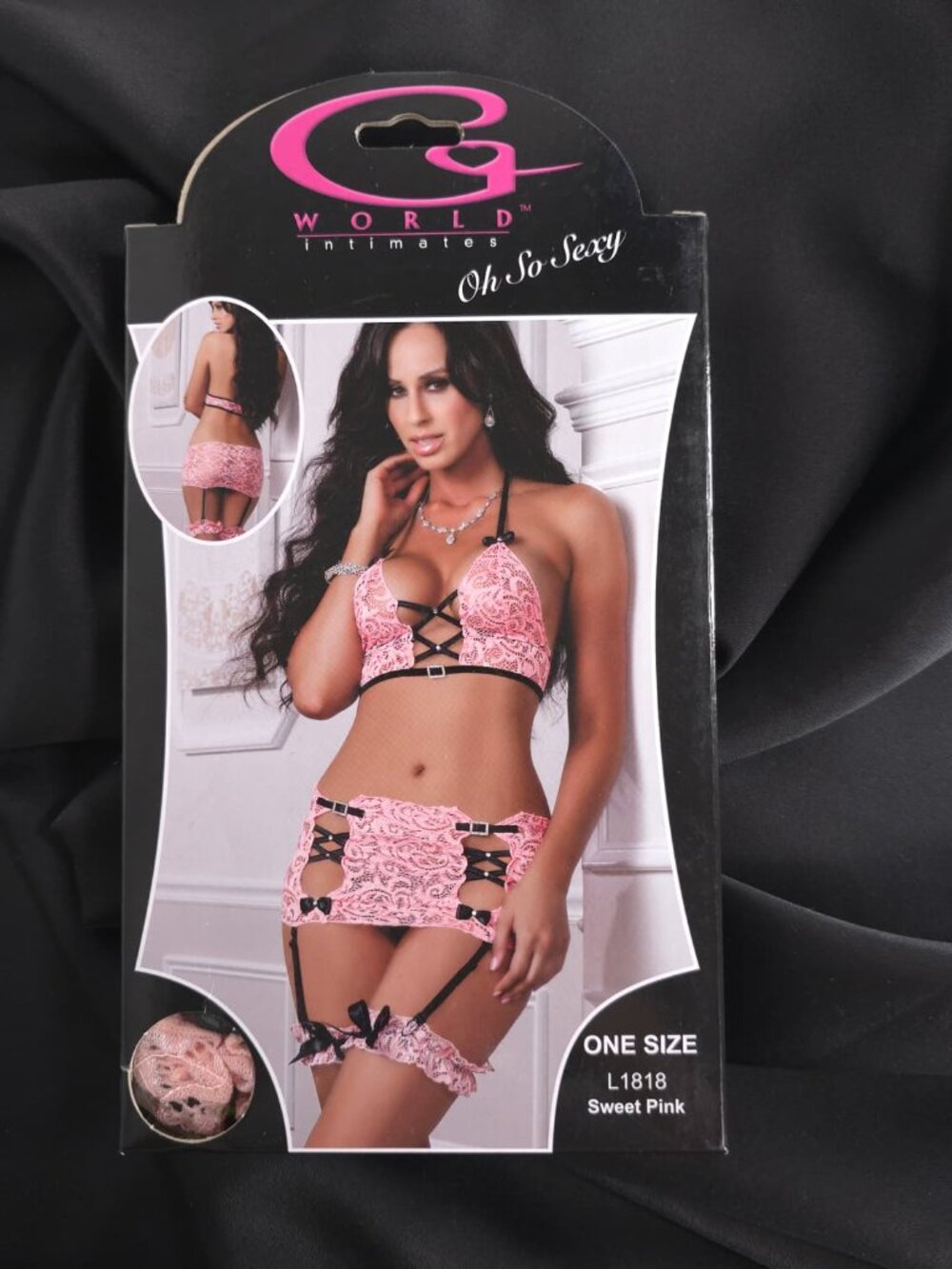 G World Intimates Sweet Pink 3-Piece Lace Plunge Bustier Garter Skirt Set